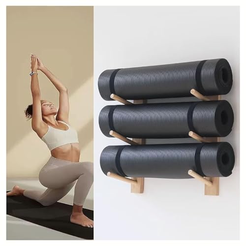 Freistehendes Aufbewahrungsregal aus Holz für Yogamatten und Schaumstoffrollen – Stabiles Regal für Fitnessstudio, Studio, Zuhause, Fitnesszubehör, platzsparende Lösung