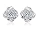 LuckySuen 18K White Gold Plated Sterling Silver Cubic Zirconia Stud Earrings for Women