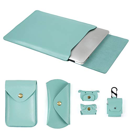 Get Cheap Price Moterm 13-Inch Leather Laptop Sleeve for New MacBook Pro and MacBook Air 13.3 Inches, Fits Model A1932/A1989/A1708/A1706 (5 in 1 Bundle, Green)