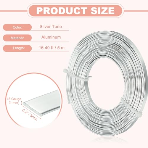 Image of uxcell 18 Gauge Flat Aluminum Wire, 16.40 ft 5mm Wide Aluminum Crafts Wire for Flower Bonsai Crafts Carving DIY Bezel Sculpting Gem Metal Wrap, Silver Tone