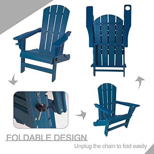Kozyard Folding Adirondack Chair, Patio Outdoor Chairs, Hdpe Plastic Resin Deck Chair, Painted Weather Resistant, For Deck, Garden, Backyard & Lawn Furniture, Fire Pit, Porch Seating (Navy Blue) #TOP5