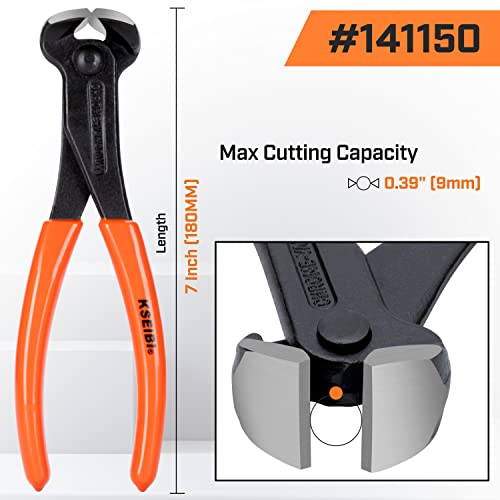 KSEIBI 141150 End Cutting Pliers 7 Inch Grip Handle Black Finish Chrome Vanadium Steel Carpenter Pincer, Nippers Tool, Cat Paw, Nail Remover, Rivet Cutting Pliers, Steel Wire Cutter Construction Tool - Thumbnail 2