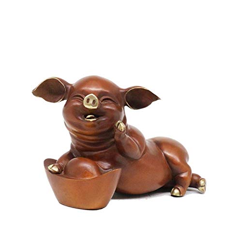 Sculpture cochon chanceux cuivre pour décoration de bureau et étagère de salon zen