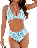 Blooming Jelly Womens High Waisted Bikini Sets Cheeky Two Piece Swimsuits High Cut Swim Suit Push Up Swimwear L, Blue