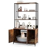 PETSITE Cat Litter Box Furniture with 3 Shelves and Doors, 61 inch Tall Cat Box Enclosure with Display Shelves, Scratching Pad, Indoor Hidden Litter Box with Decorative Storage Shelving (Rustic Brown)
