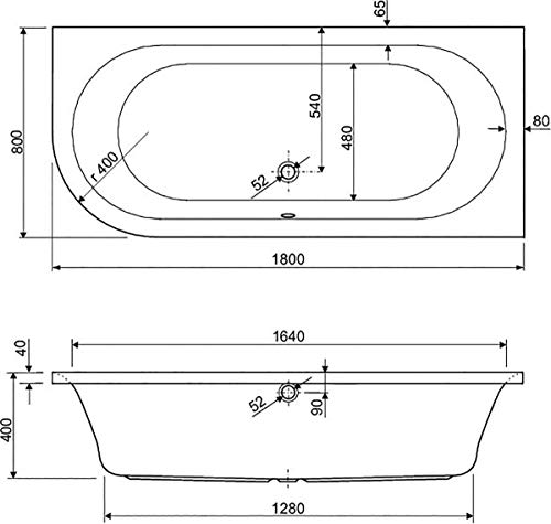 Calmwaters® Rechteck Badewanne Komplettset 180x80 cm mit Schürze, Wannenfüßen & Ablaufgarnitur, Acrylwanne Honest linkes Modell, Duowanne für 2, Set Badewanne komplett 180 x 80 cm Weiß, 99000049157