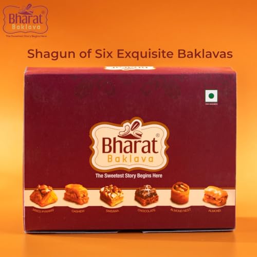 Image of Bharat Baklava Shagun Assorted Baklava Box (6 Pieces, 150g) | Almond, Cashew, Pyramid, Nest, Chocolate & Simsimia