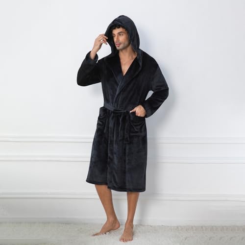 Lagtew Men's Hooded Premium Plush Warm Bathrobe w/ Pockets - image 2