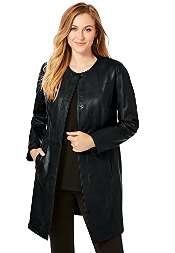 Jessica London Women's Plus Size Three-Quarter Leather Jacket - 12 W, Black