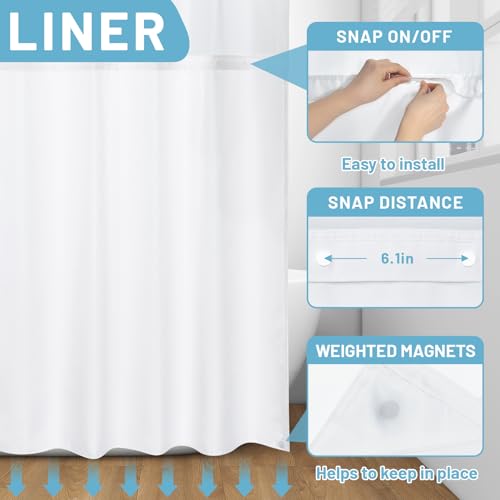 Withloc No Hook Shower Curtain With Snap In Liner - Fabric Waterproof Inner Liner, Plants Watercolor Green Eucalyptus Leaves Farmhouse Cloth Shower Curtains thumb #4