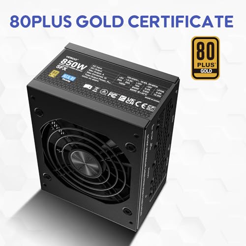 Image of Vetroo 850W SFX Power Supply ATX 3.1 & PCIE 5.1 Ready, 80 Plus Gold Certificate Fully Modular, 90mm FDB Fan for Low-Noise Operation, SFX-to-ATX Bracket, 10-Year Warranty - Black