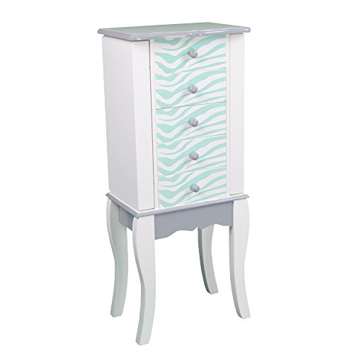 Teamson Kids Meuble Armoire à Bijoux présentoir Commode en Bois zébrée Bleu Turquoise et Blanc TD-11672C