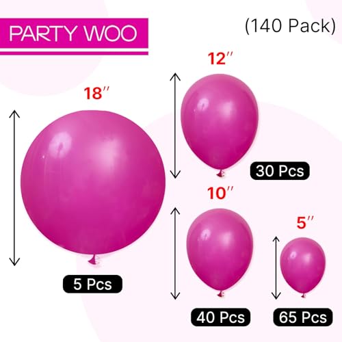 Image of PartyWoo Hot Pink Balloons 140pcs Different Sizes of 18 12 10 5 Inch Magenta Fuchsia Dark Pink Balloon Arch Kit Garland for Bridal Baby Shower Birthday Butterfly Princess Party Decorations Pink-Y39