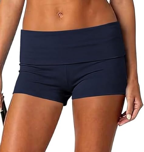 Image of Women Low Waist Lounge Shorts Fold Over Skinny Pajamas Shorts Summer Casual Pj Bottom Sleep Shorts