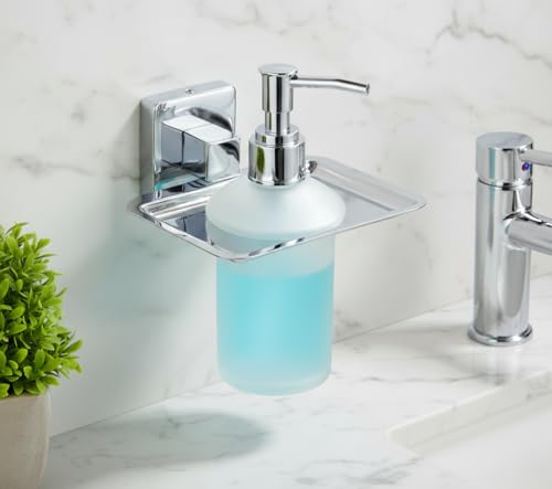 Image of Premium Wall-Mounted Stainless Steel Liquid Soap Dispenser with Frosted Glass Bottle & Heavy-Duty Steel Holder | Rust-Proof Bathroom Soap Dispenser for Home, Wash Basin & Kitchen