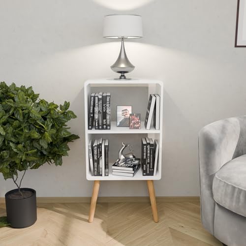 Image of 2 Tier Wooden Book Shelf for Home Library Book Stand Rack for Kids Self Organizer Storage for Living & Study Room (White)