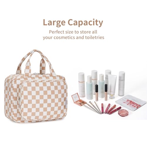 Image of Narwey Large Hanging Toiletry Bag Travel Makeup Bag Cosmetic Organizer for Women and Girls, Z-Light Checkerboard, Medium