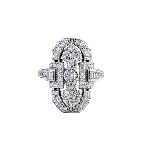 ZDIFDIC Art Deco Rings for Women Filigree Pave CZ Wide Armor Full Finger Statement Ring Cubic Zirconia Vintage Gemstone Ring 925 Sterling Silver Blue Sapphire Princess Eternity Band(8#), KE-GT01-3J38