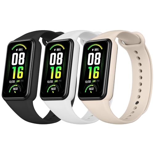 Image of AK Pack 3 Straps Compatible for Amazfit Band 7 Band for Women Men, 3 Pack Soft Comfortable Adjustable Silicone Sport Replacement Wristband for Amazfit Band 7 (Black/Ivory White/White)