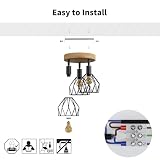 LVWIT Lampa sufitowa 3 reflektory LED E14, czarne oświetlenie wewnętrzne, drewniana lampa sufitowa z okrągłą podstawą, lampa ścienna do sypialni, żyrandol do salonu (bez żarówek)