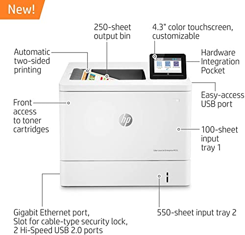 Hp Color Laserjet Enterprise M555Dn, Auto Duplex Printing, 4.3" Lcd Color Touchscreen, Single Function Laser Printer, Auto-On/Auto-Off Technology, 2 Usb Ports, 2 Paper Trays, Bundle Printer Cable #TOP11