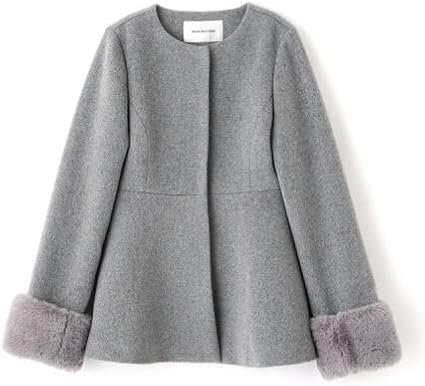 フェイクファースリーブペプラムコート　ベージュ　S フェイクファースリーブペプラムコート ベージュ S フェイクファー