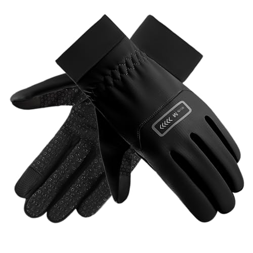 KAKALATLJ Winter Cycling Gloves for Men, Mens Thermal Gloves Windproof Water-Resistant Touch Screen Anti-Slip Winter Gloves for Skiing Hiking Daily Outdoor Activities (Black)