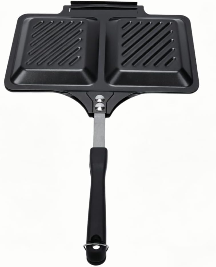 Grilled Sandwich Maker, Panini Press Pan Nonstick Double Sided Iron,Square Toasted Sandwich Pan for Gas Stove and Campfire(Black)