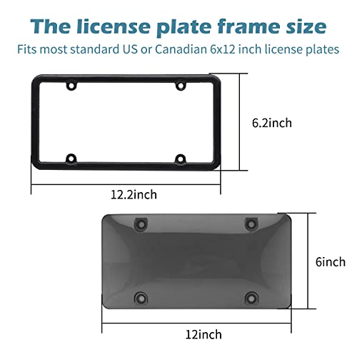 Yonwait 2 Pcs Car Smoked License Plate Covers Frame Shield Combo, Unbreakable Tinted License Plate Covers And Frames Fits Any Plates, Clear Novelty Bubble Plastic Plate With Screws (Black) #TOP2