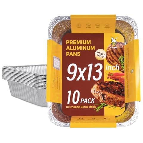katbite Heavy Duty 9x13 Aluminum Pans (10-Pack) - Premium Disposable Foil Baking Pans for Cooking, Heating, Storing & Prepping Food Cover