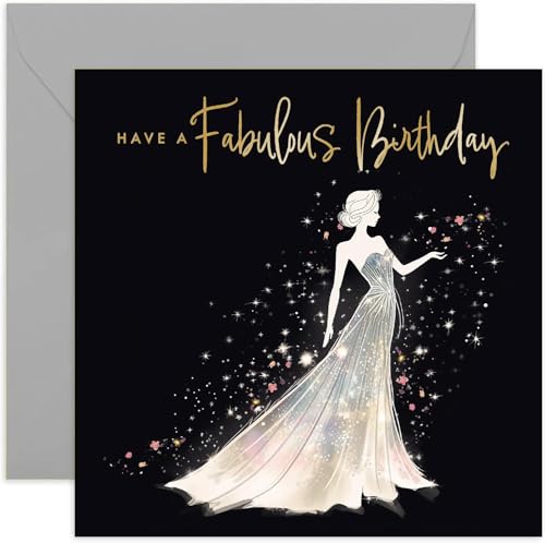 Old English Co. Fabulous Birthday Card for Her - Gold Foil Glitter Sparkle Dress Birthday Card for Women - Special Birthday Card