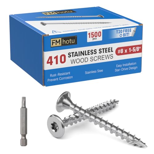 Image of #8 x 1-5 /8 inch Stainless Steel Deck Screws, 1500Pcs 410 Grade Stainless Steel | T20 Star Bit Deck Screws,Rust Resistant Timber Screws for Log Landscaping Wood