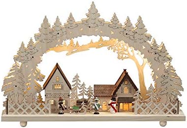 Konstsmide Christmas Lights/LED "Winter Village" Wooden Welcome Light Ornament/Natural Wood/Indoor Use (IP20)/4.5V Transformer or Battery Operation (Excl.)/10 Warm White Diodes/Transparent Cable