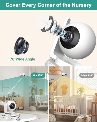 6\" Baby Monitor with 2 Cameras and Audio 30 Hours Battery Upgrade Split Screen Video Baby Monitor Remote Pan-Tilt-Zoom 178°Wide-Angle 150 Languages No WiFi ECO 2-Way Talk Night Vision 1000ft Travel - Thumbnail 3