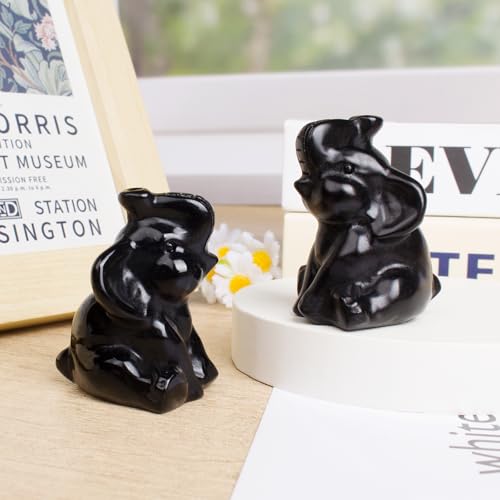 Figura Elefante de Cristal Obsidiana Tallado a Mano miniatura 3