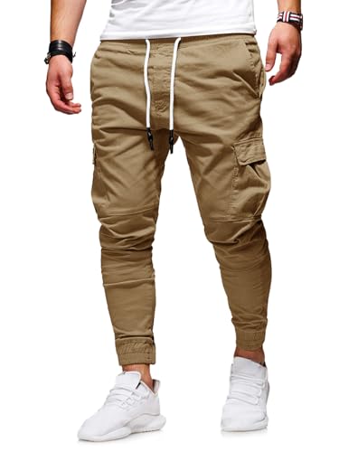 JACKETOWN Pantalón Hombre Chino Cargo Jogger Algodón Deportivo Casual con Bolsillos Cintura Ajustable con Cordón