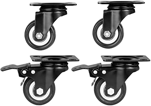 4X Heavy Duty 50mm Swivel Castor Wheels Small Trolley Furniture Caster Rubber 200kg with Locking Foot Operated Brakes Silent Strong 360 Degree Rotating Movement