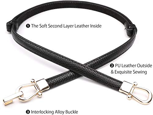 Jasgood Women Leather Skinny Belt For Dress Adjustable Thin Waist Belt For Lady(Black+Grey,Waist Size Below 37 Inches) #TOP2