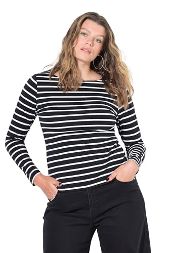 Studio Untold Femme Grandes Tailles T-Shirt Coupe Slim en Jersey rayé, Manches Longues Noir 50+ 844009100-50+