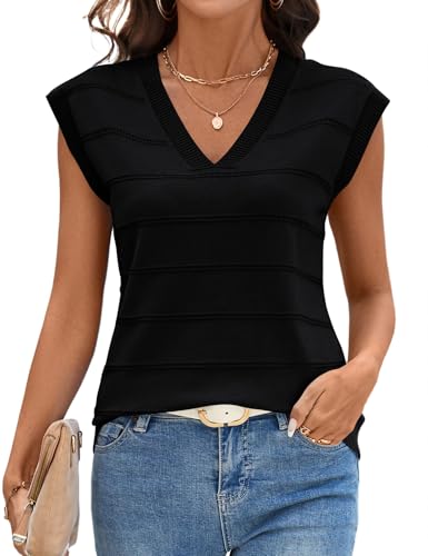 Image of AKEWEI Sweater Vest Women Sleeveless Knitted V Neck Cap Sleeve Pullover Tank Tops 2025 Summer Fall Fashion Causal Trendy