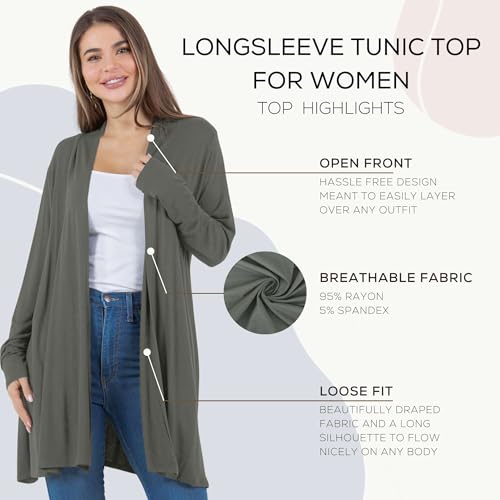 Image of Azules Long Sleeve Womens Cardigan, Flowy Longer Rayon Sweater Lightweight Cardigan for Casual or Dressy Outfits