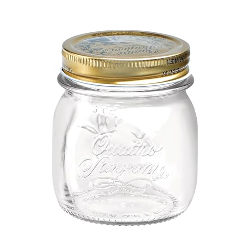 Bormioli Rocco Quattro Stagioni Small Glass Mason Jars 8.5 Ounce Mini Jars 1-Pack with Metal Airtight Lid For Jam Jelly baby food Crafts Spices Dry Food Storage Wedding favors Decorating Jar