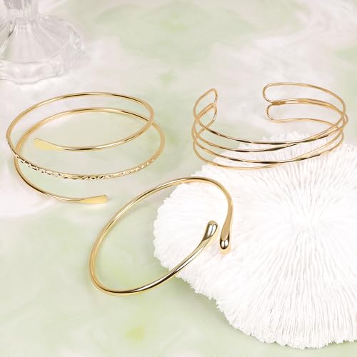 3Pcs Arm Cuff for Women Boho Coil Arm Cuff Bangle Set Adjustable Minimalist Gold Coil Upper Arm Bracelet2