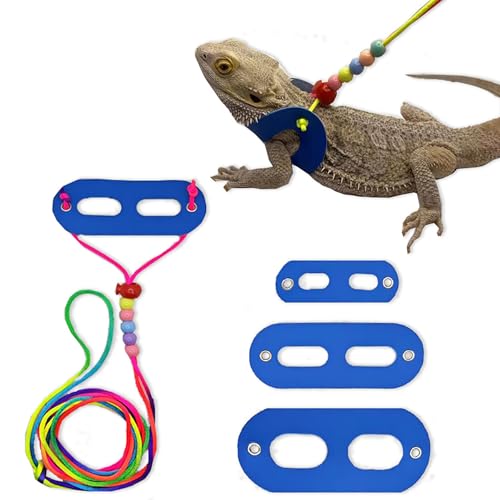 Image of AIITLE Multi-Size Bearded Dragon Leash - Comfortable Adjustable Harness for Reptiles & Small Animals (Outdoor Walks, Pet Events), Blue