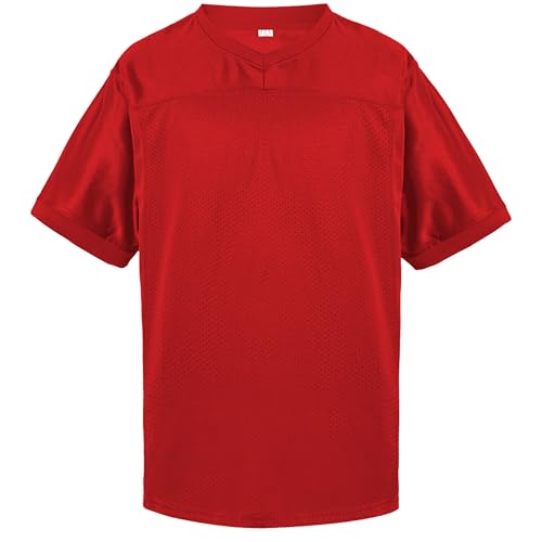 Blank Football Jersey Custom Practice Football Jersey 90s Hip Hop Plain Mesh Shirt for Party Red XXL