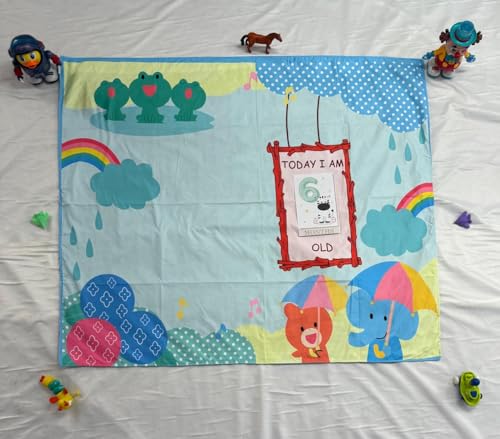 Image of Growth Keepsake Baby Blanket 51 * 43 Inch Monthly Age Marker Blanket for Newborns Cute Animal & Rainbow Printed Background Foldable Washable Play Mat for Infants