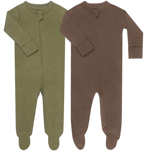 GUISBY Footed Long Sleeve Baby Pajamas with Zipper Cotton Infant Sleepwear