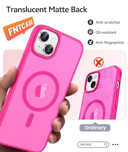 Image of FNTCASE for iPhone 15 Plus Case: for iPhone 14 Plus Case [Compatible with Magsafe] Translucent Matte Cases with [Screen Protector] Military Grade Shockproof Protective Phone Cover - Hot Pink
