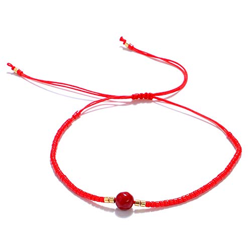 Bracelet de perles pierre naturelle rouge chaîne cristal tissé main