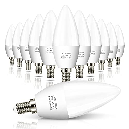 E14 LED-Kerzenlampe, Bonnov C37 E14 LED-Lampen 6 W, entspricht 60 W Halogenlampen, 600 Lumen, kaltweiß 6000 K, nicht dimmbar -12 Stück Cover
